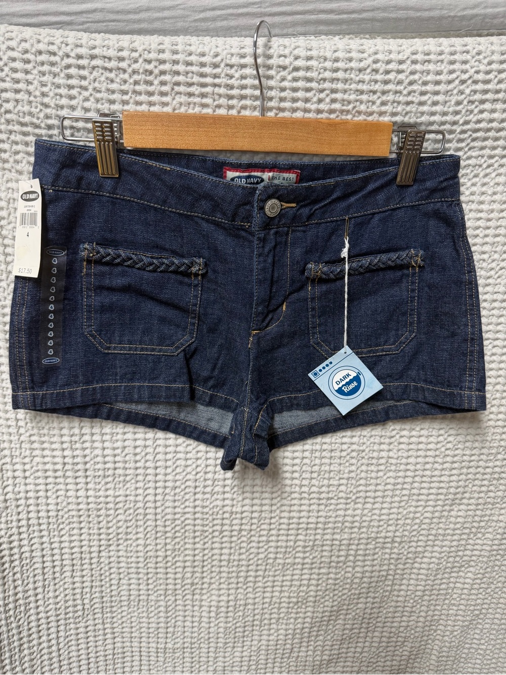 New Vintage Y2K Old Navy Dark Blue Denim Braided Pocket Women's Shorts